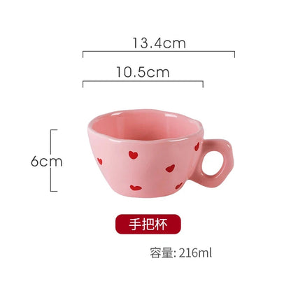 Salad Bowl Pink Heart Pattern Ceramic Plate Coffee Cup Children Dessert Bowl Household Cute Dinner Plates Restaurant Tableware Good Vibrations