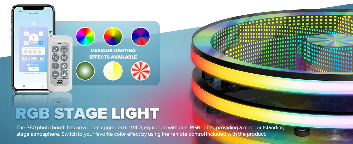360 Photo Booth 39.4" with RGB Ring Light 360 Photobooth with App Control 360 Rotating Photo Booth Machine for Parties Events Good Vibrations