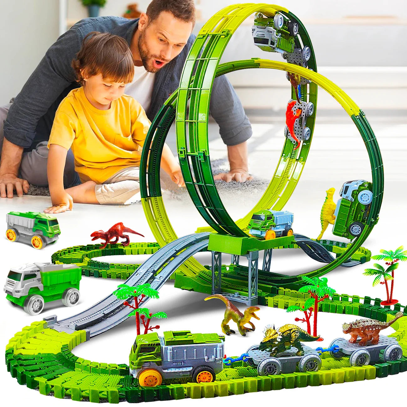 Electric Dinosaur Track Train for Kids - Magic Climbing Engineering Car Puzzle Toy Anti-Gravity Boys Gift Good Vibrations