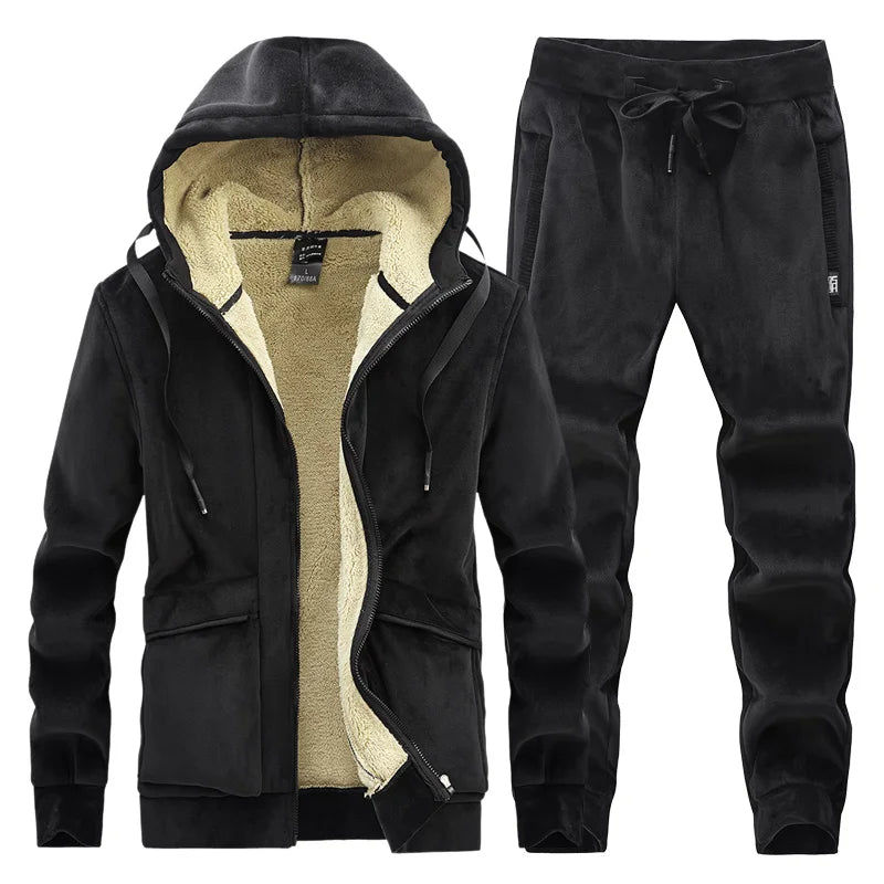 Cashmere Mens Fleece Warm Tracksuit Male Winter Warm Hooded Fashion Sets Mens Hoodies + Pants Sportswear Sets WinterThick Set Good Vibrations