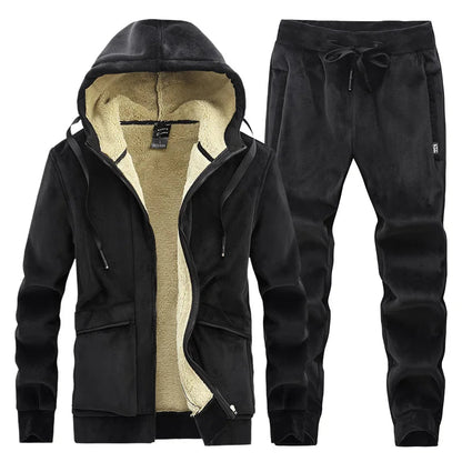 Cashmere Mens Fleece Warm Tracksuit Male Winter Warm Hooded Fashion Sets Mens Hoodies + Pants Sportswear Sets WinterThick Set Good Vibrations
