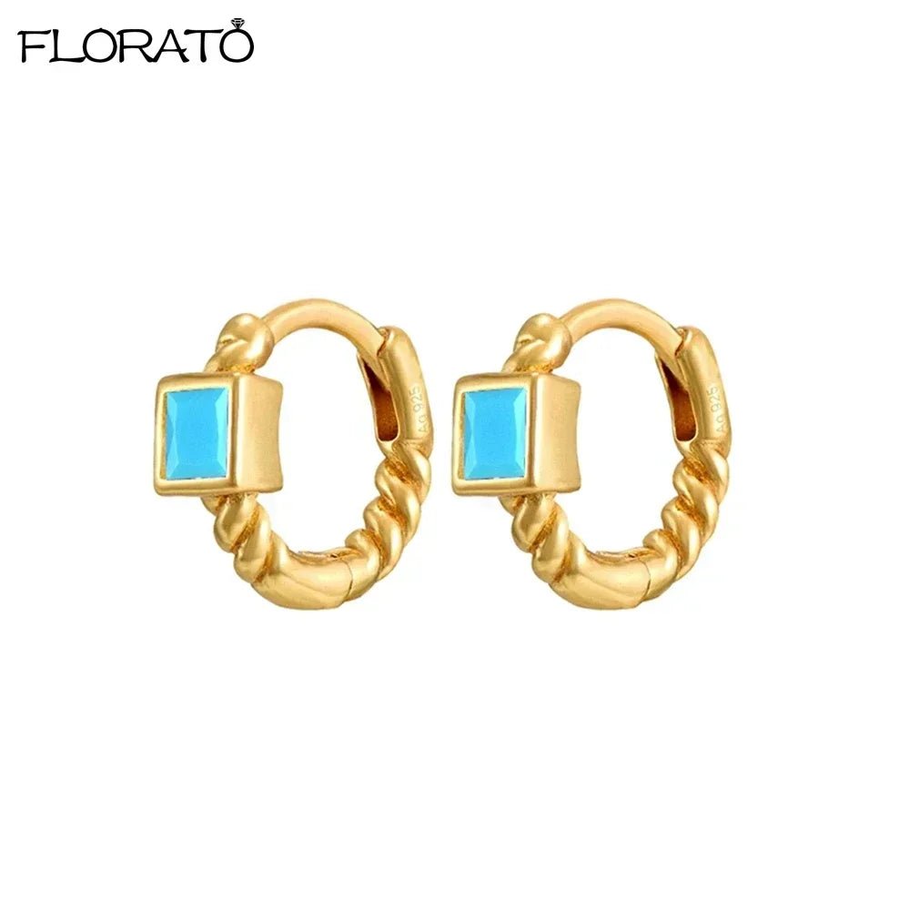 925 Sterling Silver Needle Summer Blue Earrings Trend 18K Gold Hoop Earrings for Women Fashion Puncture Jewelry Ear Accessories Good Vibrations
