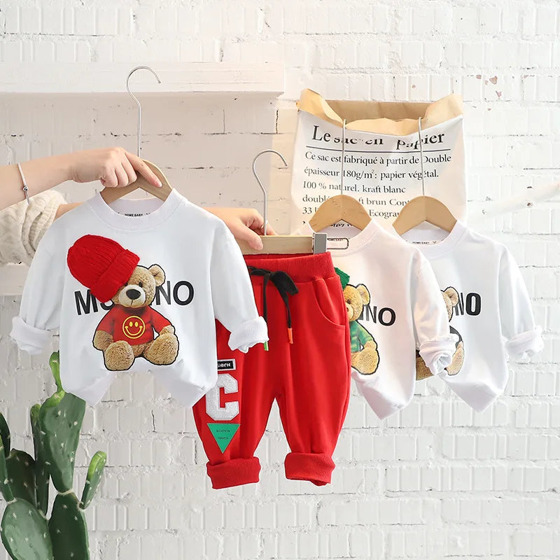Baby Clothes 2025 New Children's Little Bear Long Sleeve Set Boys and Girls' Letter Sweater Pants Two Piece Set Simple Sportswea Good Vibrations