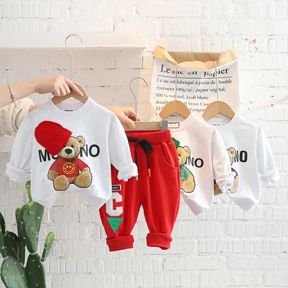 Baby Clothes 2025 New Children's Little Bear Long Sleeve Set Boys and Girls' Letter Sweater Pants Two Piece Set Simple Sportswea Good Vibrations