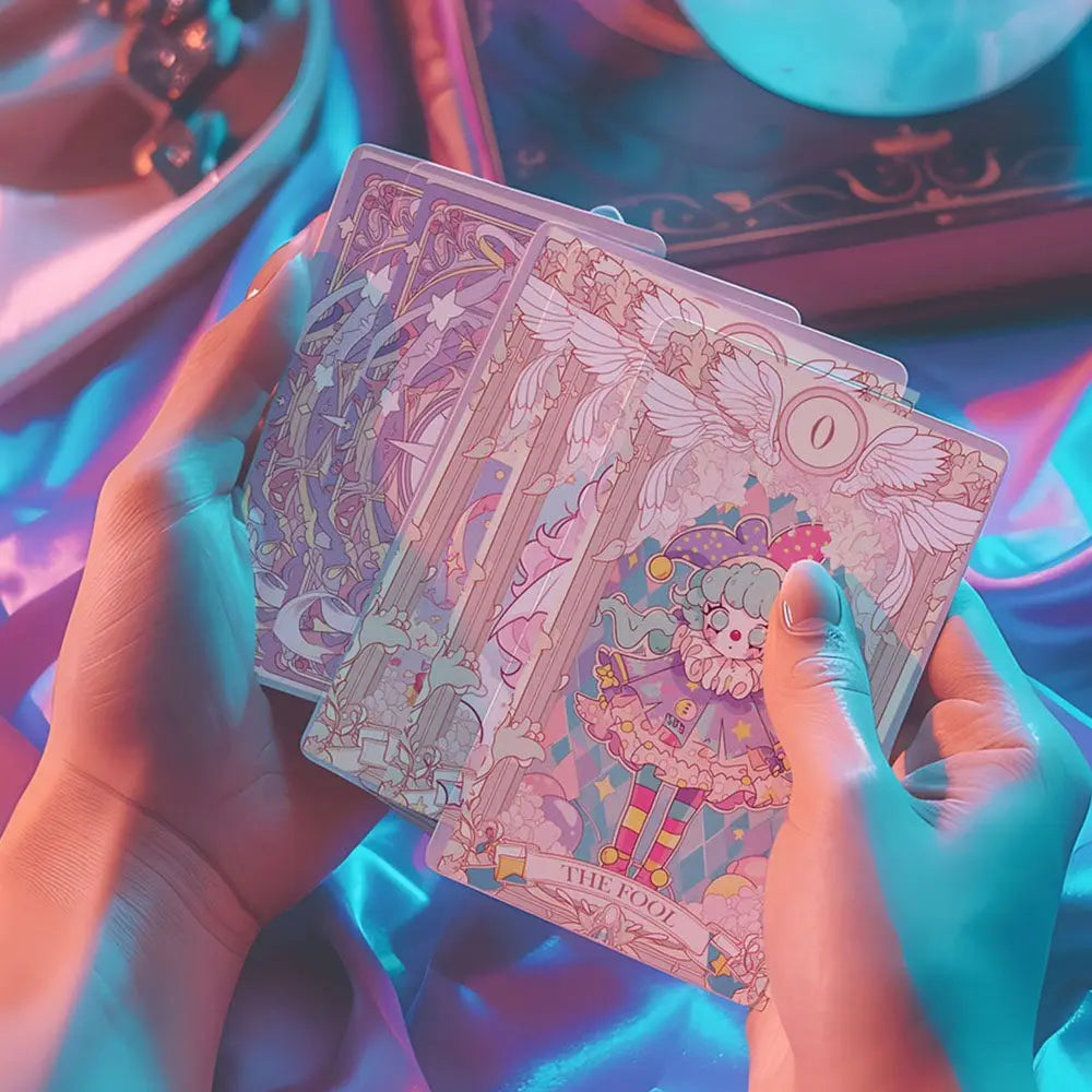 Pastel Arcana Tarot Deck 78 Cards Full Set With Guidebook, 400GSM Thick Paper Cute Kawaii Pastel Tarot Cards, Mystical Oracle Good Vibrations