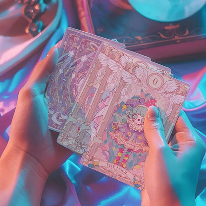 Pastel Arcana Tarot Deck 78 Cards Full Set With Guidebook, 400GSM Thick Paper Cute Kawaii Pastel Tarot Cards, Mystical Oracle Good Vibrations