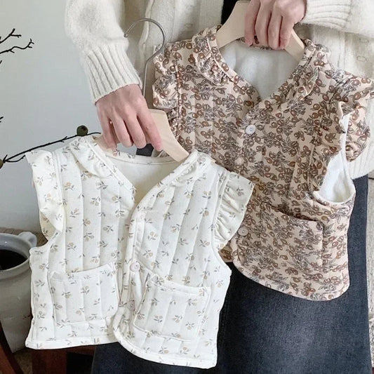 Korean Baby Autumn Winter Floral All-match Vest Baby Windproof Vest Jacket Toddler Girl Spring Waistcoat Cotton Padded Outwear Good Vibrations