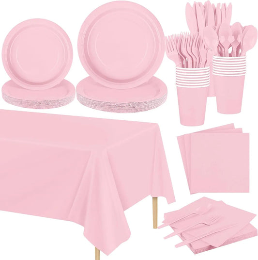 Light Pink Party Supplies Disposable Dinnerware Set Include Plates and Cups Napkins Tablecloth for Birthday Party Decorations Good Vibrations