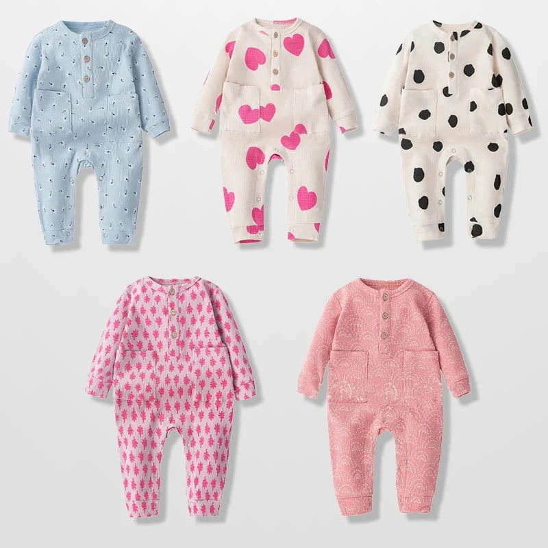 Newborn Baby Romper Heart Polka Dots Print Jumpsuit Toddler Boys Girls Long Sleeve Rompers for Spring Autumn Playsuit Good Vibrations