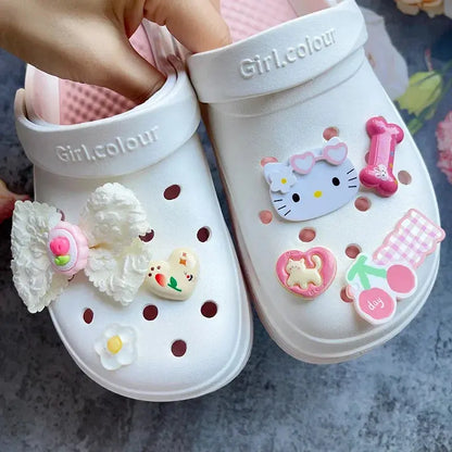Christmas Gifts INS Bow & Cat Shoe Charms Set Cute Cherry Blossom Hello Kitty for Women Girls’ Sandals & Flip-Flops Good Vibrations