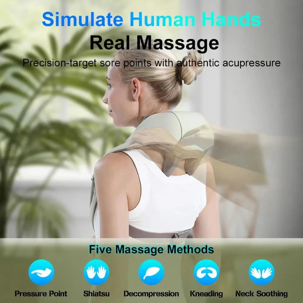 20W Beige Neck And Shoulder Massager Wireless Shoulder And Back Kneading Massage Shawl Trapezius Neck Cervical Masajeador Good Vibrations