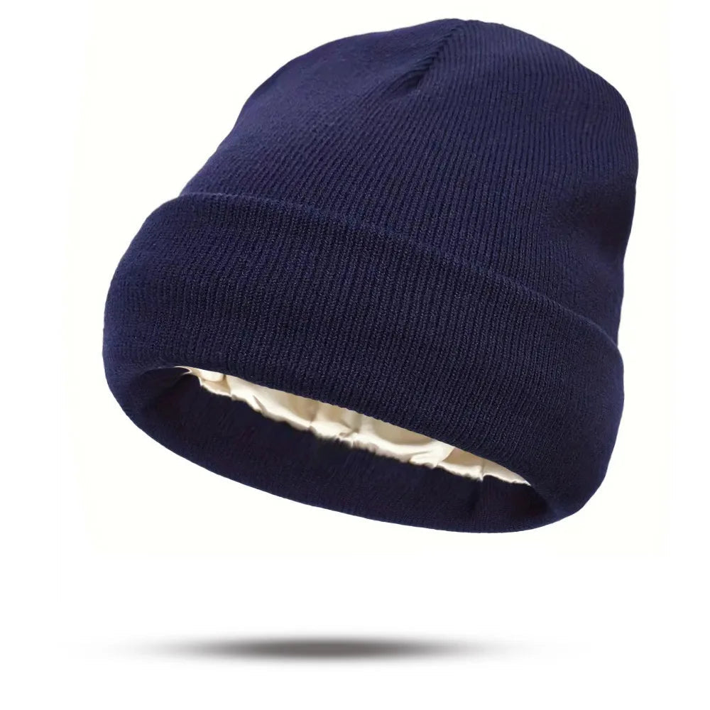 Women's Hats for Autumn&Winter-Comfortable Stylish Versatile Warm-Keeping Hairstyle-Protecting Knitted Satin Woolen Hats Good Vibrations