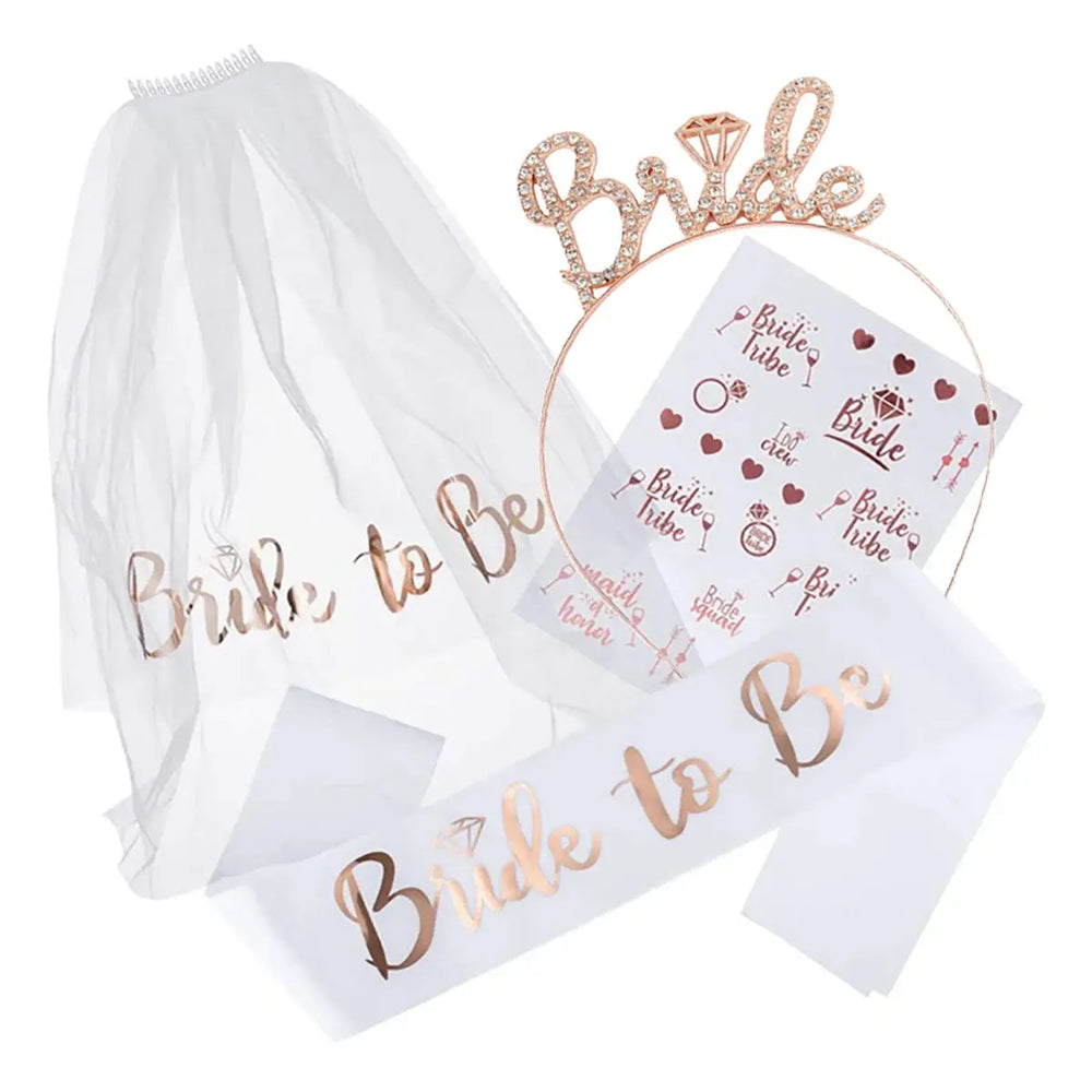 Hen Party Supplies Set Bride To Be Sash Bridal Veil Headband Tiara Tattoos Bridal Shower Wedding Decoration Bachelorette Favors Good Vibrations