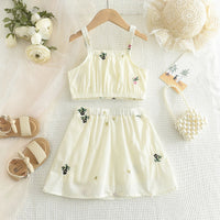Summer Girls Outfit 2-6Y Kids  Embroidered Camisole + Short Skirt 2 Pieces Sets   Adorable Good Vibrations