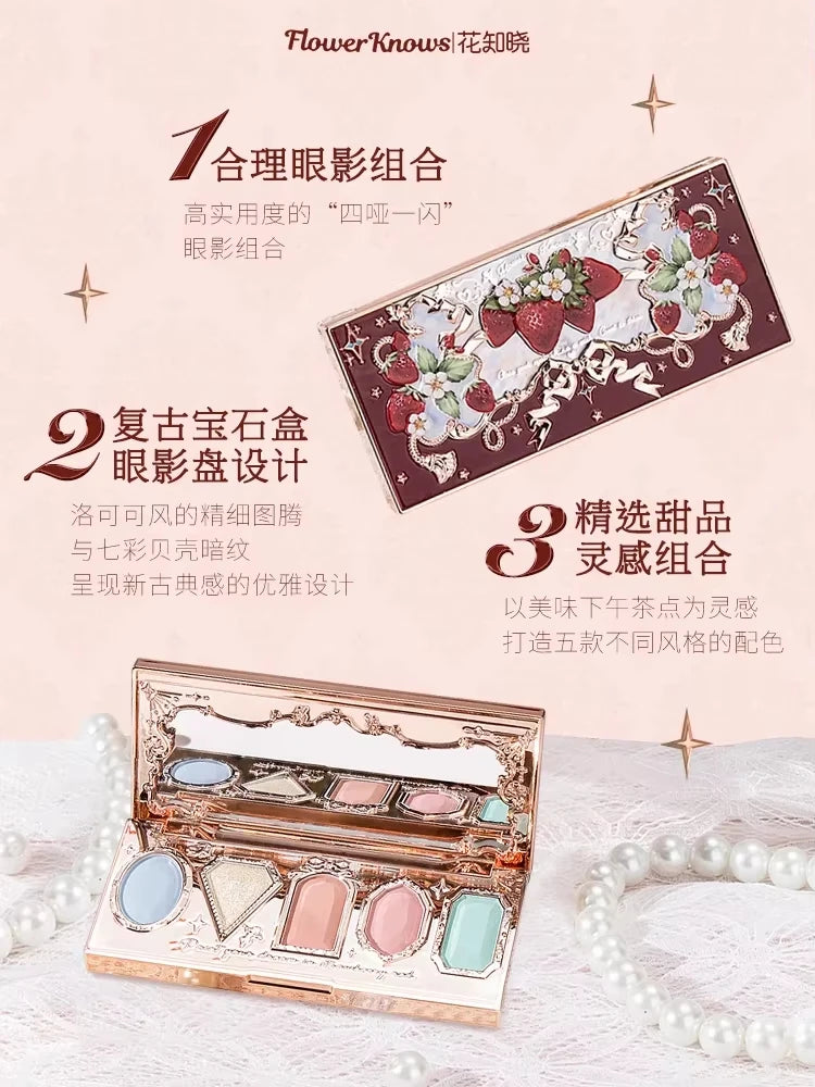 Flower Knows Strawberry Rococo Moonlight Mermaid Jewel Eyeshadow Palette 5 Colors Pearlescent Mashed Potatoes 2023 Good Vibrations