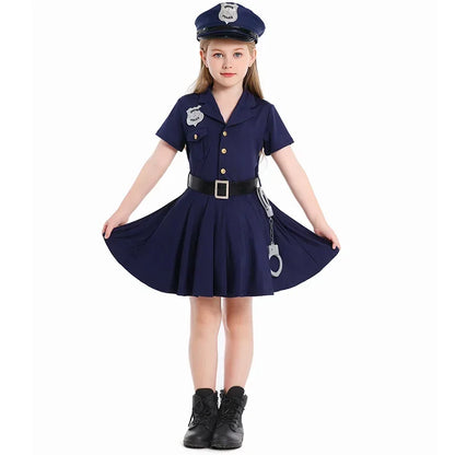 Halloween Girls Police Role Play Dress Up Costumes Female Officer Belt Uniform Carnival Party Performance Good Vibrations