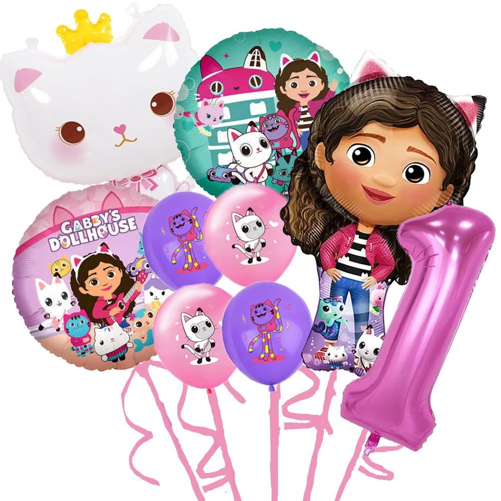 Gabby Doll House Birthday Party Decoration Cat Cutlery Cup Plate Stickers Baby Shower Children's Party Balloon DIY Toy Supplies Good Vibrations