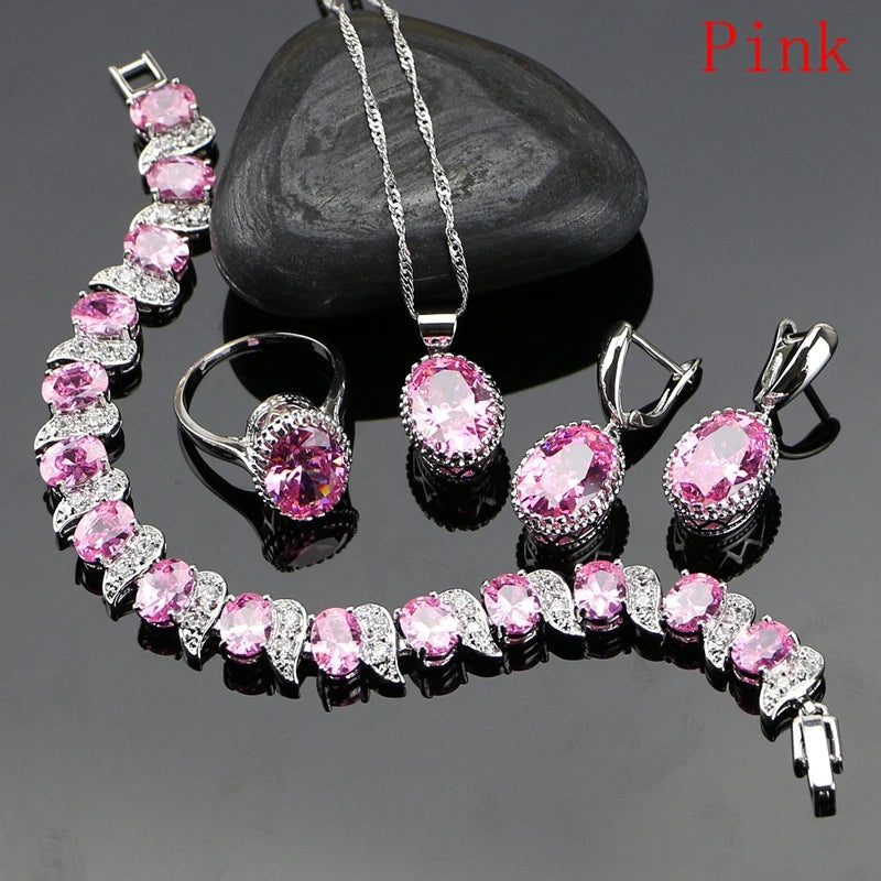 LMFAELECA 925 Silver Women Jewelry Sets Blue Sapphire Earrings Necklace Ring Bracelets Set Gift for Mom/Wife/Sister/Best Friend Good Vibrations