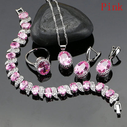 LMFAELECA 925 Silver Women Jewelry Sets Blue Sapphire Earrings Necklace Ring Bracelets Set Gift for Mom/Wife/Sister/Best Friend Good Vibrations