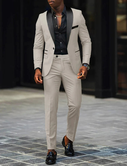 Men's New Fashion Business Casual Two-piece, Comfortable and Breathable Slim-fit Side Slit Single-button Suit Jacket+trousers Good Vibrations