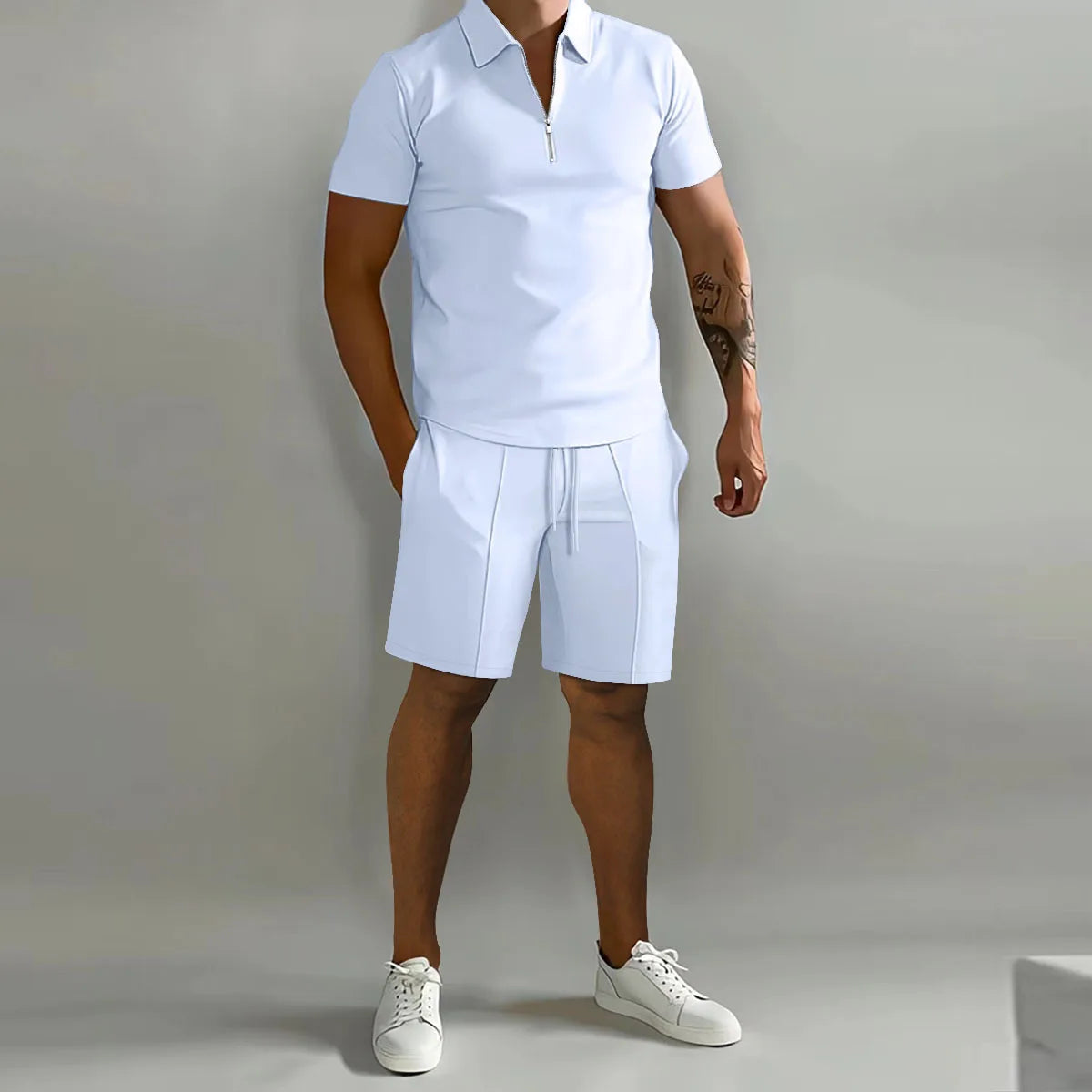 Cross-border men's set 2025 autumn new men's Polo casual loose short sleeve shorts sports set Good Vibrations