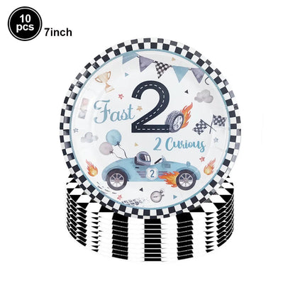 Race Car Party Tableware Plates Napkins Cup Two Fast Birthday Party Supplies Boys Racing Themed Two Years Old Party Decorations Good Vibrations