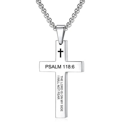 Christian Bible Verse Cross Pendant Necklace Stainless Steel Religious Scripture Prayer Jewelry Gifts Good Vibrations