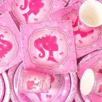 Pink Girls Party Disposable Tableware Paper Plate Cup Napkin Princess Kids Girl Birthday Party Decor Baby Shower Decor Supplies Good Vibrations