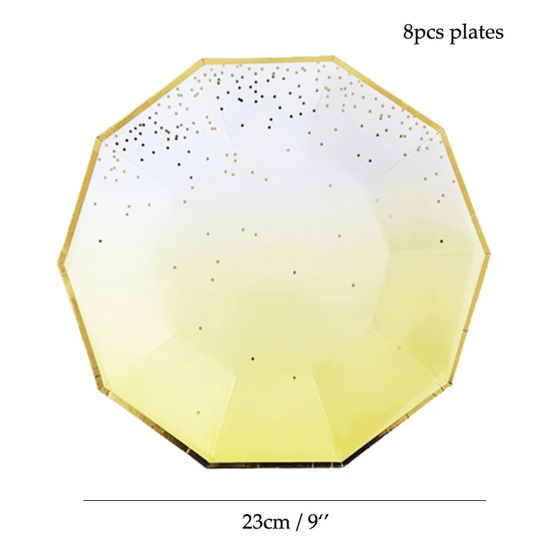 Pink Party Plates Rainbow Gold Dot Dinner Plates/cups/straws/Napkin Dishes Party Birthday Wedding Party Event Tableware Decorate Good Vibrations