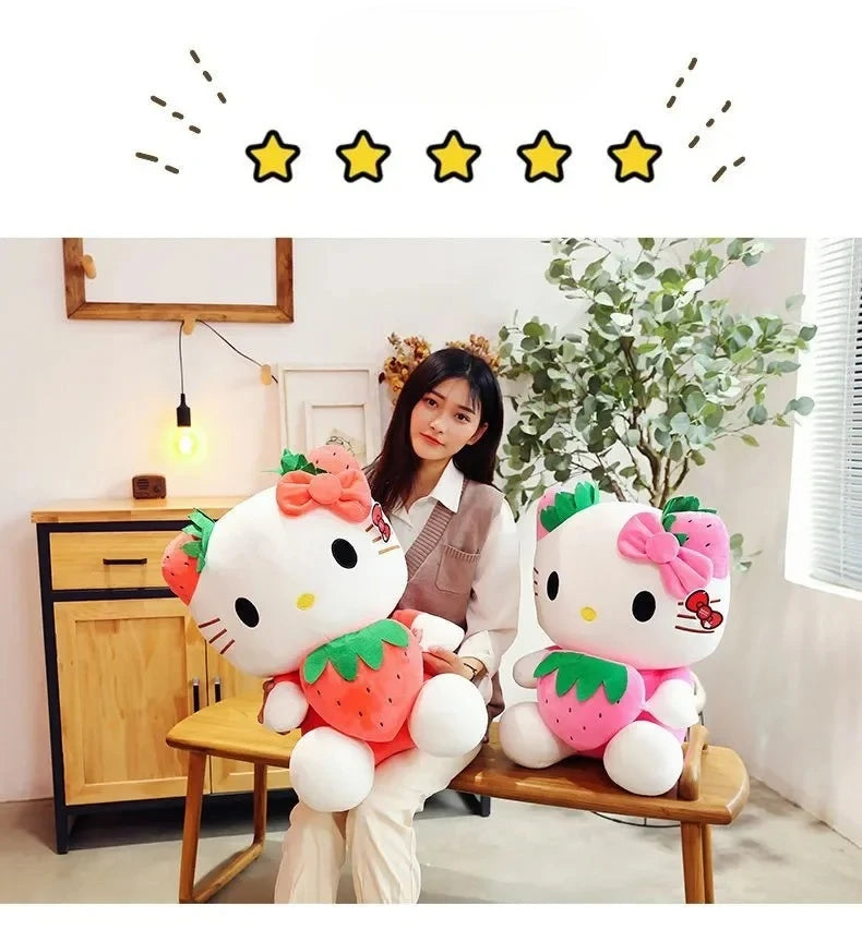 22cm Sanrio KT Cat Plush Toys Kawaii Strawberry KT Cat Plush Doll Home Decor Plushie Toy Girl Birthday Gift Good Vibrations