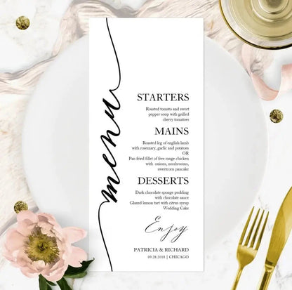 Customizable Wedding Menu, Personalized Wedding Menu, Green leaves and Flowers Menu Cards for Wedding, Custom Wedding Table Menu Good Vibrations