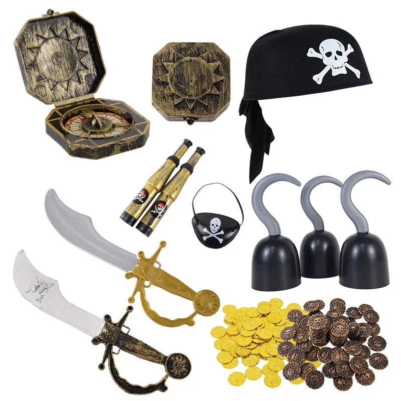 Pirate Captain Cosplay Costume Props Hat Hook Skeleton Eye Patch Kids Favors Gift Toy Pirate Party Halloween Decoration Supplies Good Vibrations