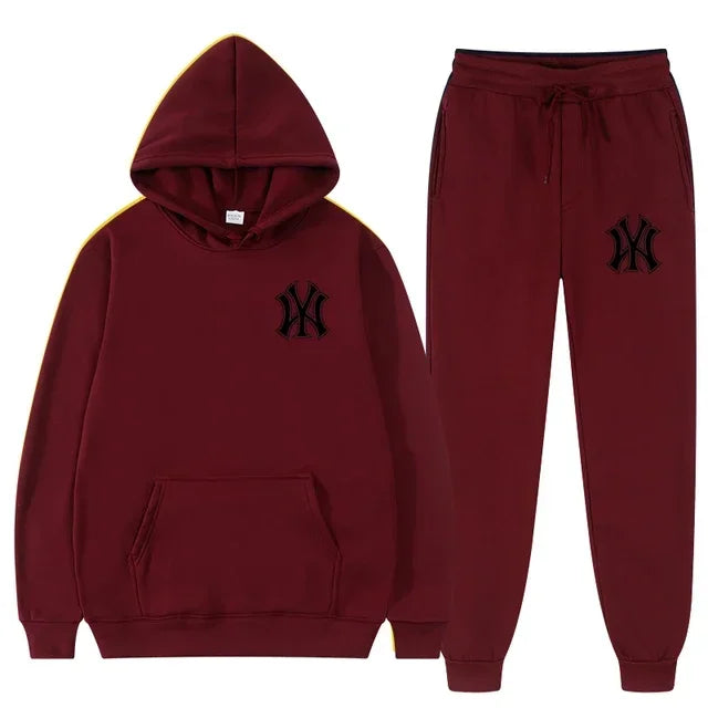 Men's running and fitness fashion casual sportswear set for autumn and winter, hooded sweatshirt + jogging pants two-piece set Good Vibrations