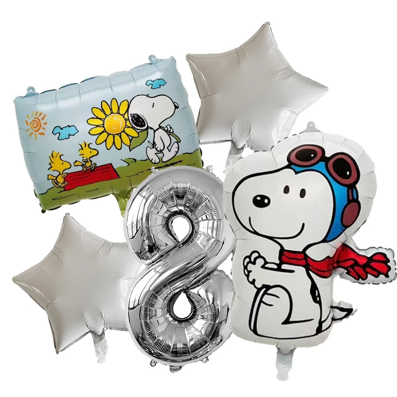 Snoopy Birthday Balloons Set boy girl Number Balloon Suit Foil Ballon Cartoon Birthday Party Supplies Decor Baby Shower Gift Good Vibrations