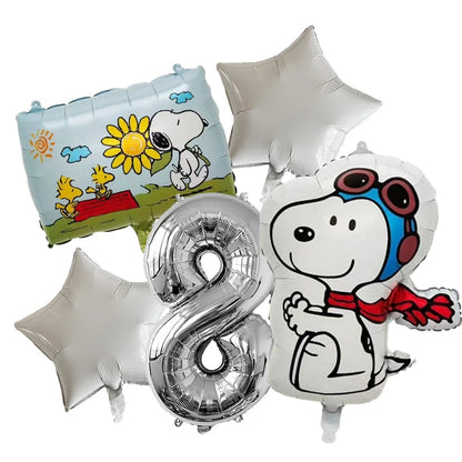 Snoopy Birthday Balloons Set boy girl Number Balloon Suit Foil Ballon Cartoon Birthday Party Supplies Decor Baby Shower Gift Good Vibrations