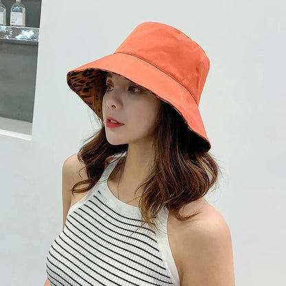 Fashion Leopard Reversible Breathable Cotton Bucket Hat Women Beach Panama Sun Hats Outdoor Wedding Party Travel Caps Chapeau Good Vibrations