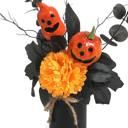 Halloween Home Room Decoration Simulation Pumpkin Maple Leaf Flower Table Decor, Halloween Pumpkin Barrel Decoration Props Good Vibrations