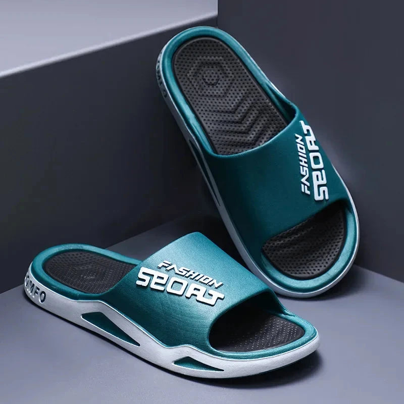 Summer Men Slippers Fashion Trendy Flip Flops Bathroom Slippers Outdoor Non-Slip Sporty Style Open Toe Beach Slippers Good Vibrations
