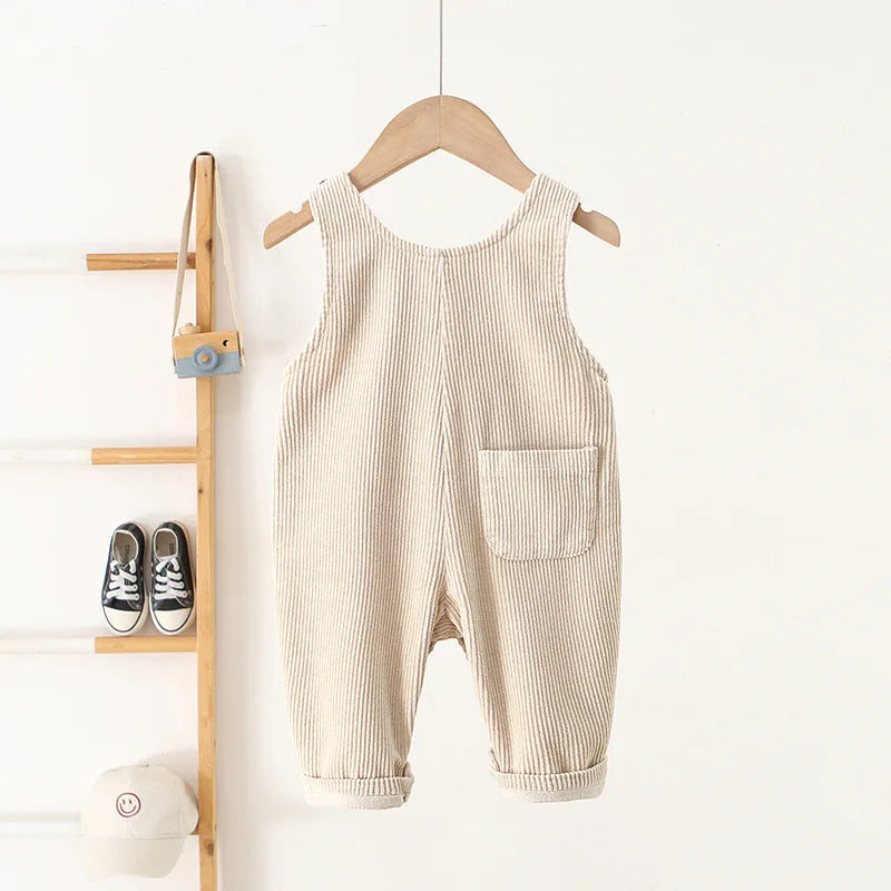 1-4Y Autumn Kids Clothes Korean Style Girls Overalls Corduroy Girls Jumpsuits Embroidery Kids Outfit Good Vibrations