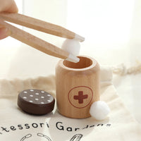 Children playing house simulation, doctors, nurses, stethoscopes, medical kits, syringes, toy sets, wooden boys and girls Good Vibrations