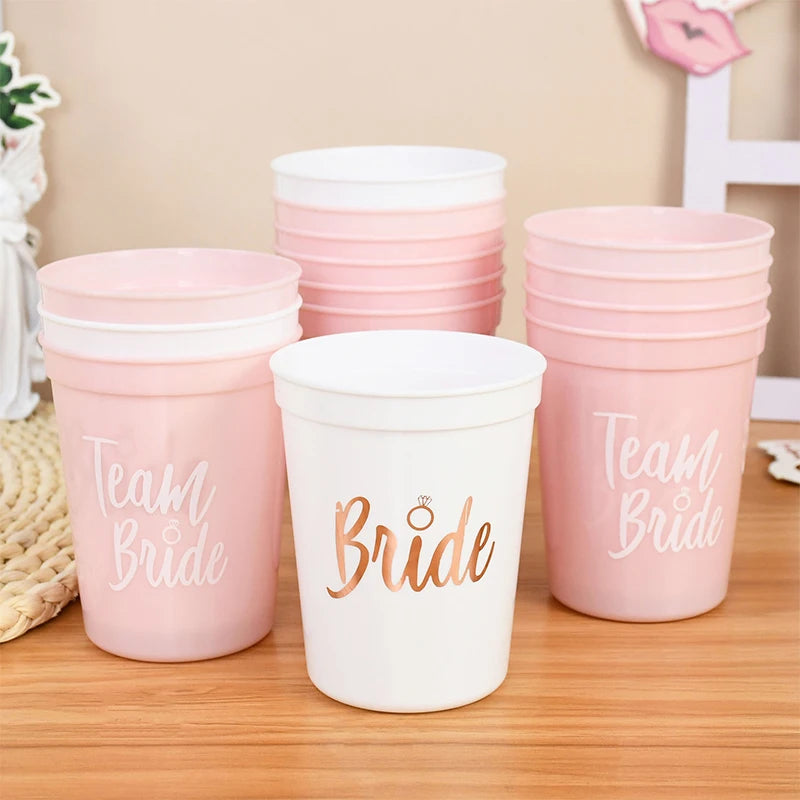 1Set Bachelorette Party Team Bride Plastic Drinking Cups Bridal Shower Gift Bride to be Hen Party Supplies Wedding Decorations Good Vibrations