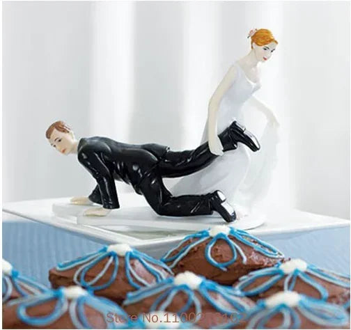 Funny Wedding Cake Toppers Dolls Romantic Bride And Groom Figurines Stand Topper Decoration Supplies Marry Resin Figurine Good Vibrations