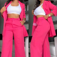 Women Pant Sets Two Piece Set Pants Turn Down Collar Single Breasted Tracksuit Outerwear Ankle Length Straight Pockets Loose Good Vibrations