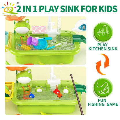 Kids Kitchen Sink Toys Electric Dishwasher Playing Toy With Running Water Pretend Play Food Fishing Toy Role Playing Girls Gift Good Vibrations
