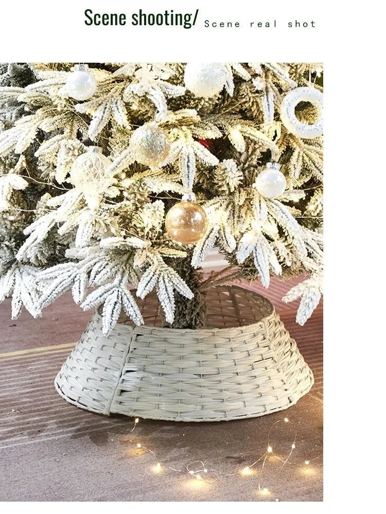 Christmas Tree Skirt Retro Round Basket Xmas Trees Foot Decor Collar for Home Festival Party Background Decoration Gift Good Vibrations