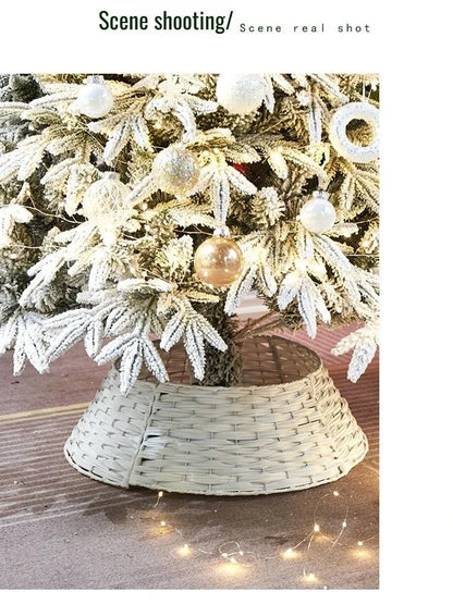 Christmas Tree Skirt Retro Round Basket Xmas Trees Foot Decor Collar for Home Festival Party Background Decoration Gift Good Vibrations