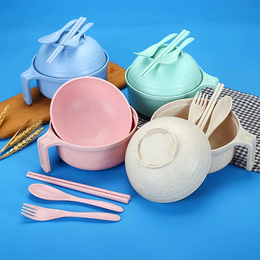 Fork Spoon Chopsticks Bowls Cup Dish Dinnerware Set High Grade Wheat Straw Tableware Children's Unbreakable Dishes Camping Set Good Vibrations