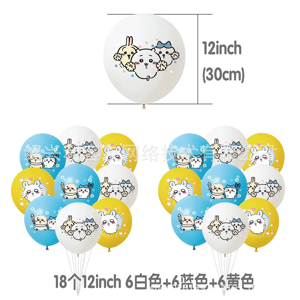 yiji Birthday Party Supplies Set Cartoon Tableware Decorations with Balloons Plates Cups Banner Cake Toppers Kids Gift Good Vibrations