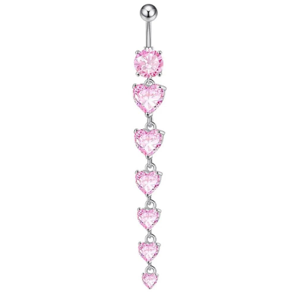 Fashion Pink Crystal Crown Belly Button Rings Stainless Steel Long Pendant Butterfly Heart Navel Piercing for Women Jewelry Good Vibrations Adult Super Store