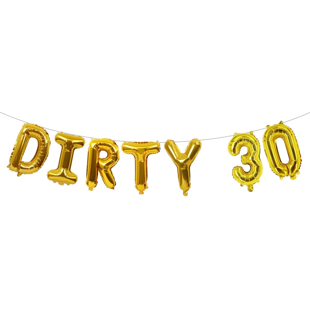 7pcs/set Rose Gold DIRTY 30 Thirty 30th Birthday Party Decoration Sweet Girls Happy Birthday Balloon Event Party Supplies Globos Good Vibrations